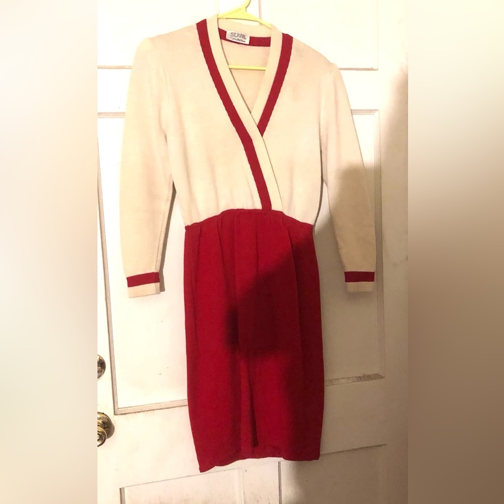 VINTAGE 80’s ST JOHN COLOR BLOCK WOOL KNIT DRESS M